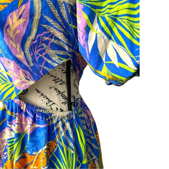 Flying Tomato Blue and Yellow Leaf Print One Shoulder Maxi Dress in Size Medium - Picture 6 of 9